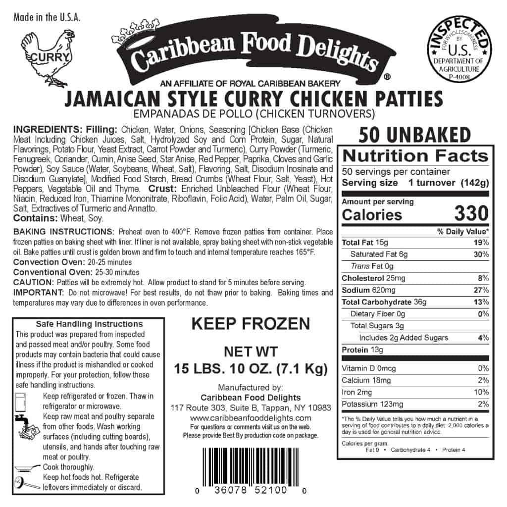 Jamaican Style Curry Chicken Patties, 50 ct Unbaked