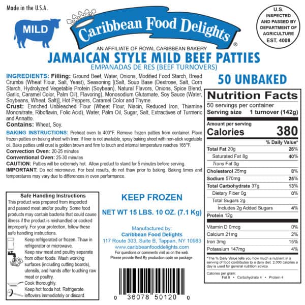 Mild Beef Patties 50 Unbaked Labels 2017