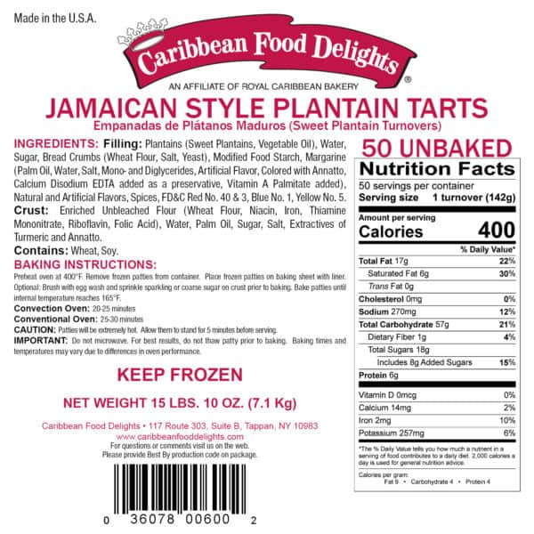 Plantain Tart Unbaked Labels