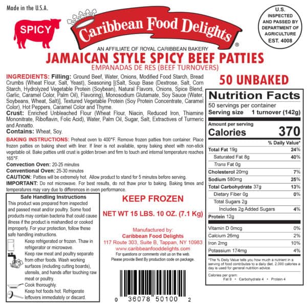 Spicy Beef Patties 50 Unbaked 2017
