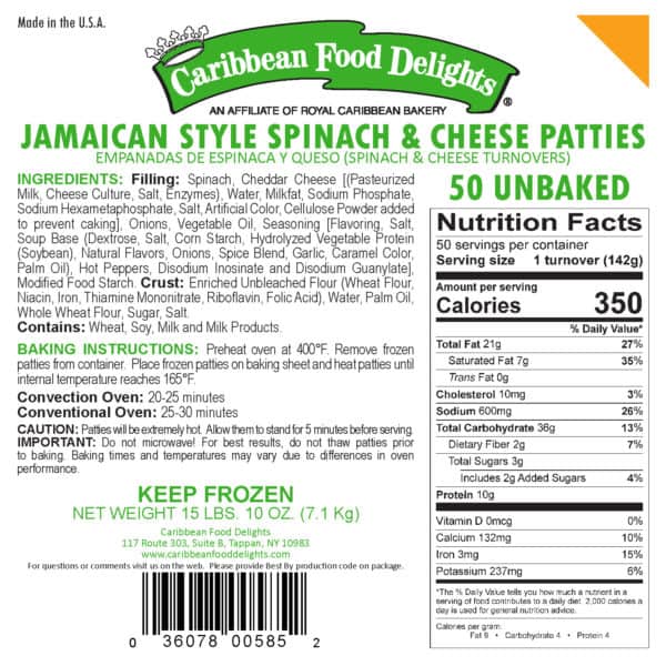Spinach & Cheese Patties Unbaked Labels New Nfp