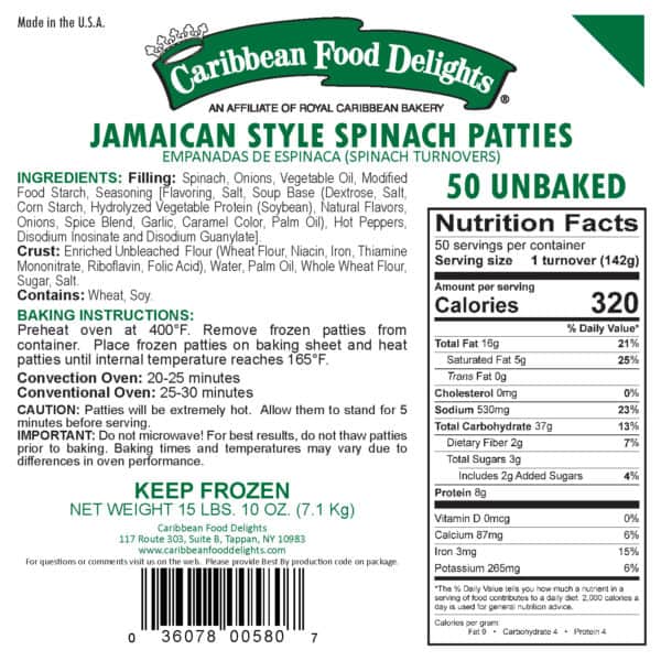 Spinach Patties Unbaked Labels New Nfp