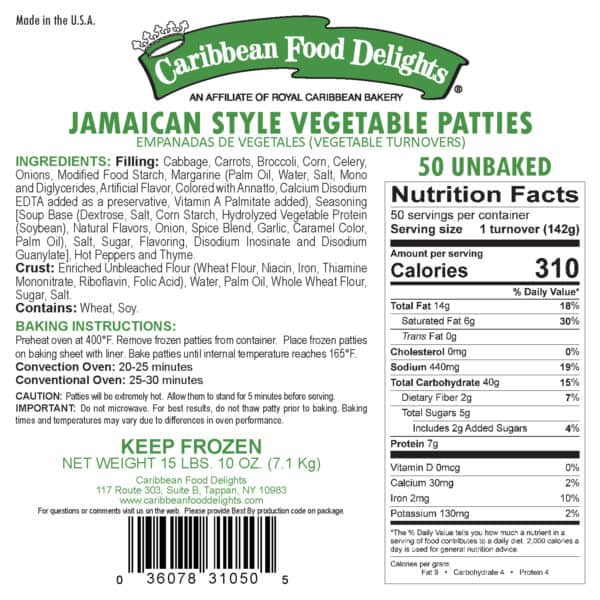Vegetable Patties Unbaked Labels 2017