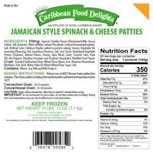 spinach & cheese patties unbaked labels