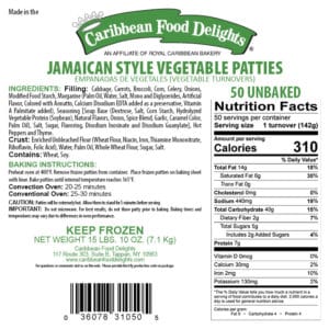 vegetable patties unbaked labels