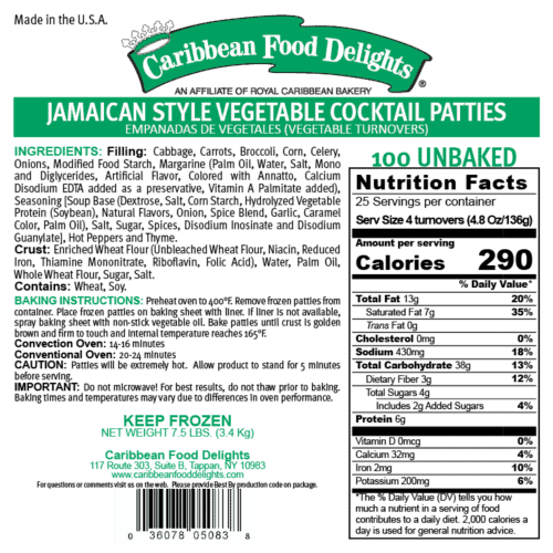 vegetable cocktail patties 100 labels