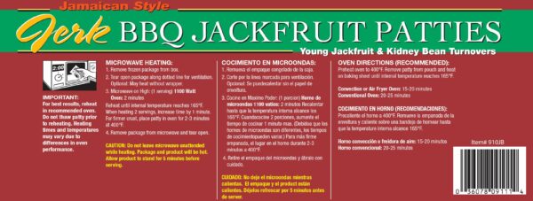 jamaican style jerk bbq jackfruit patties, 12/10 packs baked, heating instructions